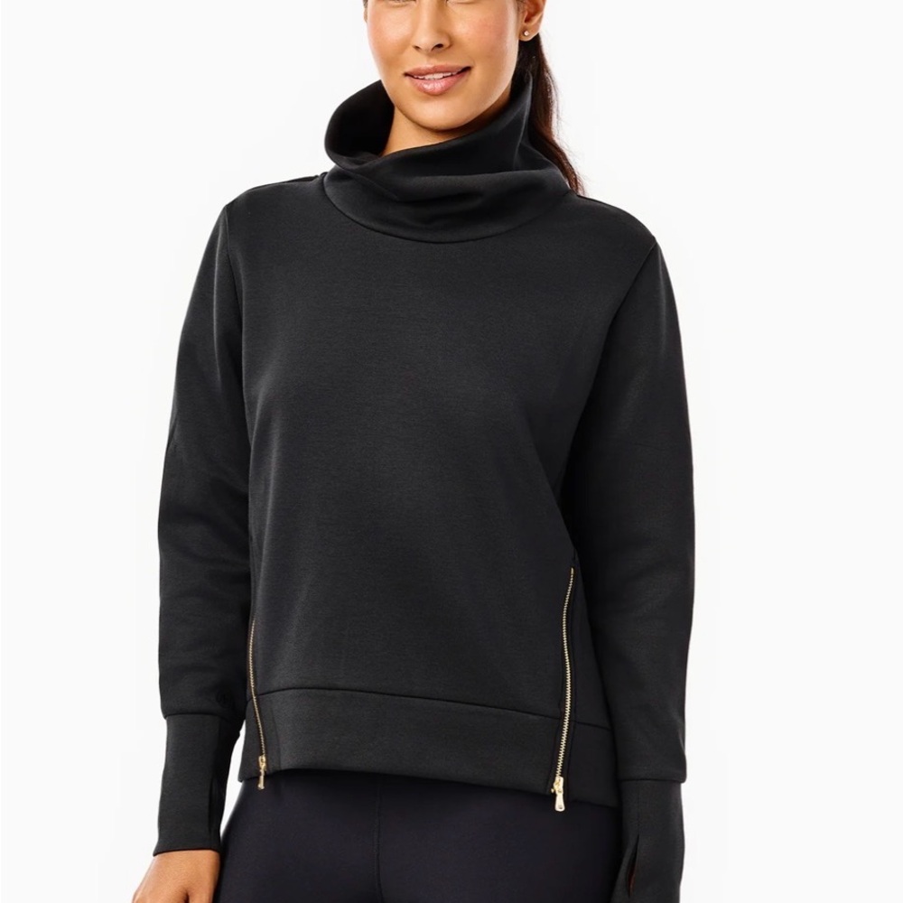 Addison Bay Polished Double Knit Zip Everyday Pullover Black Small C7-010